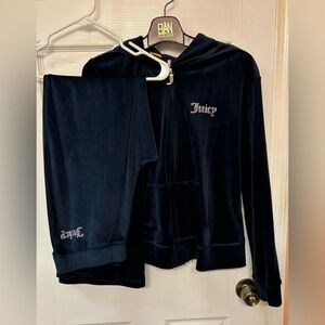 Juicy Couture velour tracksuit midnight blue. Jacket L, pants M. Worn once.
